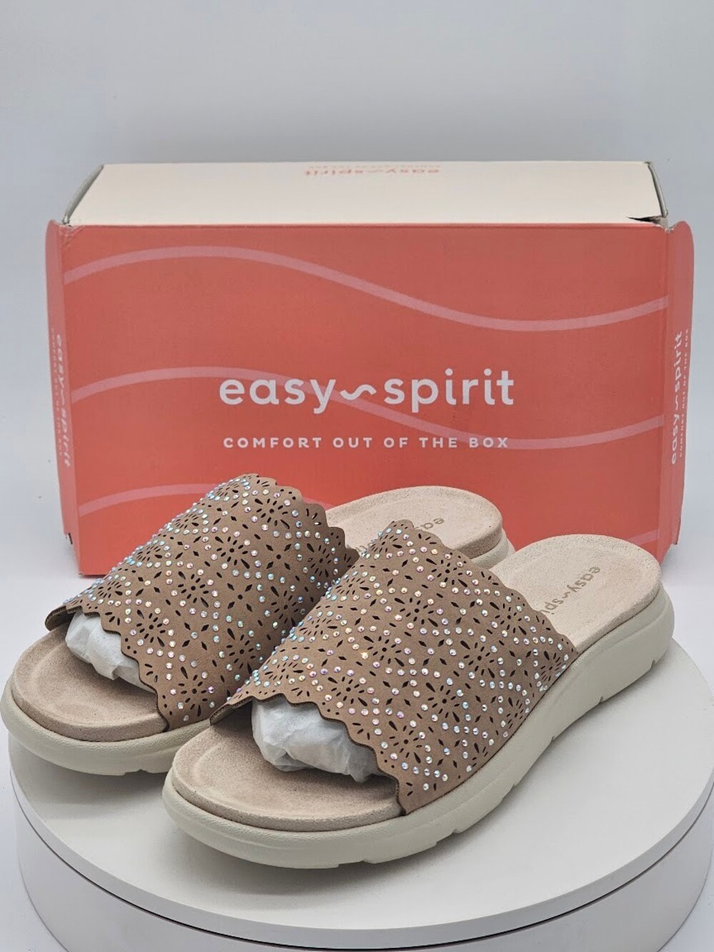 Easy Spirit Alora3 Light Natural Rhinestone Slide Sandals Women’s Size 11 - Picture 7 of 10